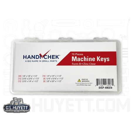 Huyett Key Stock and Machine Keys Assortment Machine Key Kit, Square End, Zinc DISP-MK070